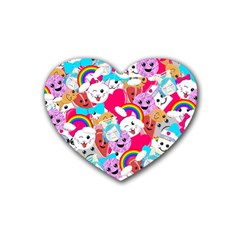 Cute Cartoon Pattern Heart Coaster (4 Pack)  by Nexatart