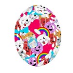 Cute Cartoon Pattern Oval Filigree Ornament (Two Sides) Front