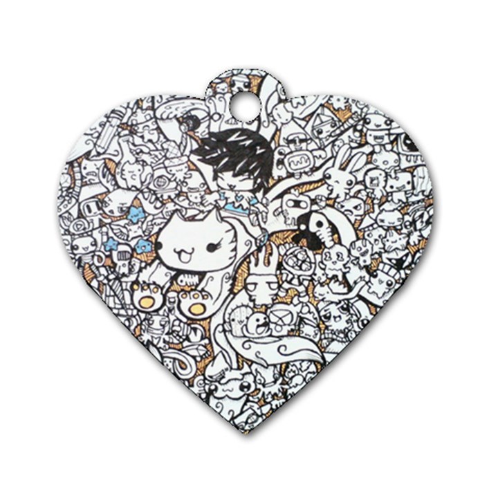 Cute Doodles Dog Tag Heart (One Side)