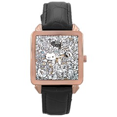 Cute Doodles Rose Gold Leather Watch  by Nexatart