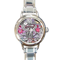 0 Sad War Kawaii Doodle Round Italian Charm Watch