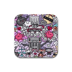 0 Sad War Kawaii Doodle Rubber Square Coaster (4 pack) 