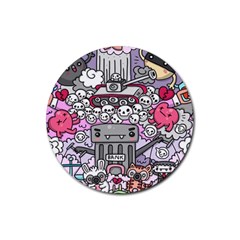 0 Sad War Kawaii Doodle Rubber Coaster (Round) 