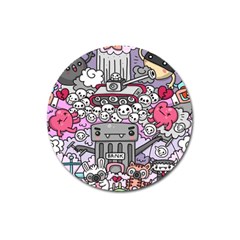 0 Sad War Kawaii Doodle Magnet 3  (Round)