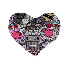 0 Sad War Kawaii Doodle Standard 16  Premium Heart Shape Cushions