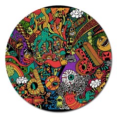 Monsters Colorful Doodle Magnet 5  (round) by Nexatart