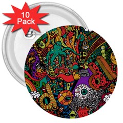 Monsters Colorful Doodle 3  Buttons (10 Pack)  by Nexatart