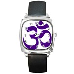 Hindu Om Symbol (Purple) Square Metal Watch Front