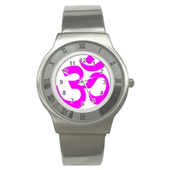 Hindu Om Symbol (magenta) Stainless Steel Watch by abbeyz71