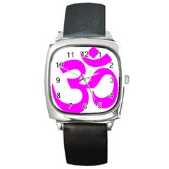 Hindu Om Symbol (magenta) Square Metal Watch