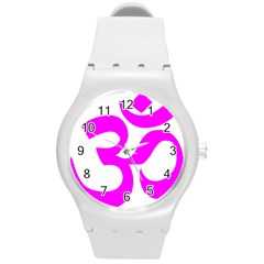 Hindu Om Symbol (magenta) Round Plastic Sport Watch (m)