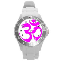 Hindu Om Symbol (magenta) Round Plastic Sport Watch (l)