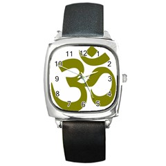 Hindi Om Symbol (olive) Square Metal Watch