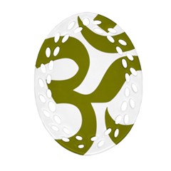 Hindi Om Symbol (olive) Oval Filigree Ornament (two Sides)