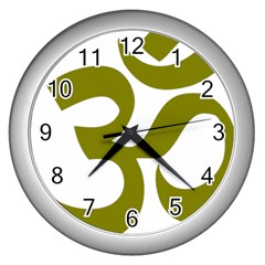 Hindu Om Symbol (olive) Wall Clocks (silver) 