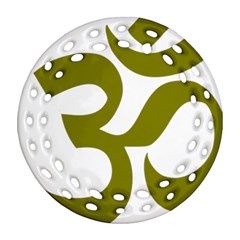 Hindu Om Symbol (olive) Round Filigree Ornament (two Sides)