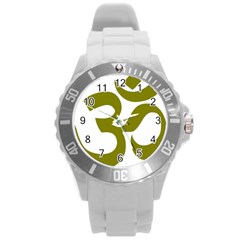 Hindu Om Symbol (olive) Round Plastic Sport Watch (l)