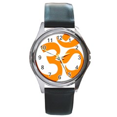 Hindu Om Symbol (orange) Round Metal Watch