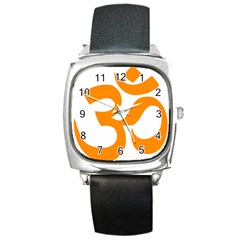 Hindu Om Symbol (orange) Square Metal Watch by abbeyz71
