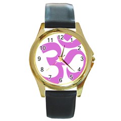 Hindu Om Symbol (bright Purple) Round Gold Metal Watch by abbeyz71