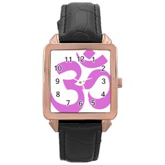 Hindu Om Symbol (bright Purple) Rose Gold Leather Watch  by abbeyz71