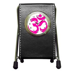 Hindu Om Symbol (pink) Pen Holder Desk Clocks by abbeyz71