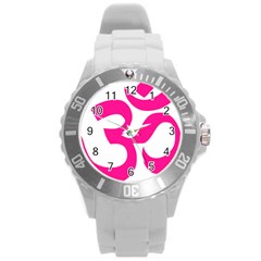 Hindu Om Symbol (deep Pink) Round Plastic Sport Watch (l) by abbeyz71