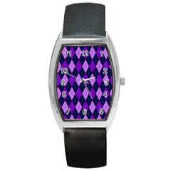 Static Argyle Pattern Blue Purple Barrel Style Metal Watch by Nexatart