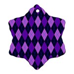 Static Argyle Pattern Blue Purple Snowflake Ornament (Two Sides) Back