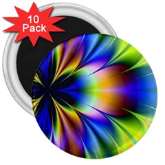 Bright Flower Fractal Star Floral Rainbow 3  Magnets (10 Pack) 