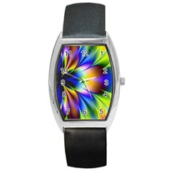 Bright Flower Fractal Star Floral Rainbow Barrel Style Metal Watch by Mariart