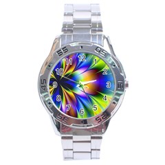 Bright Flower Fractal Star Floral Rainbow Stainless Steel Analogue Watch by Mariart