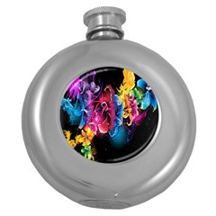 Abstract Patterns Lines Colors Flowers Floral Butterfly Round Hip Flask (5 Oz)