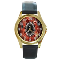 Cancel Cells Broken Bacteria Virus Bold Round Gold Metal Watch by Mariart