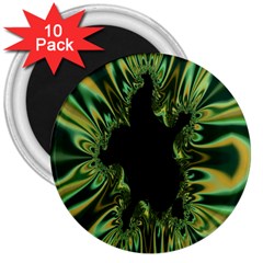 Burning Ship Fractal Silver Green Hole Black 3  Magnets (10 Pack) 