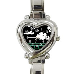 Illustration Cloud Line White Green Black Spot Polka Heart Italian Charm Watch by Mariart