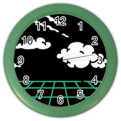 Illustration Cloud Line White Green Black Spot Polka Color Wall Clocks by Mariart