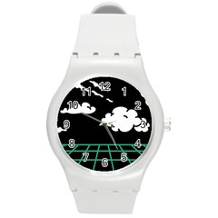 Illustration Cloud Line White Green Black Spot Polka Round Plastic Sport Watch (m)