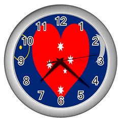 Love Heart Star Circle Polka Moon Red Blue White Wall Clocks (silver)  by Mariart