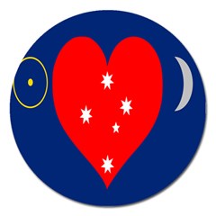 Love Heart Star Circle Polka Moon Red Blue White Magnet 5  (round) by Mariart