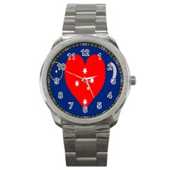 Love Heart Star Circle Polka Moon Red Blue White Sport Metal Watch by Mariart