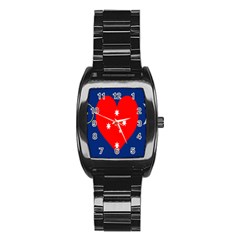 Love Heart Star Circle Polka Moon Red Blue White Stainless Steel Barrel Watch