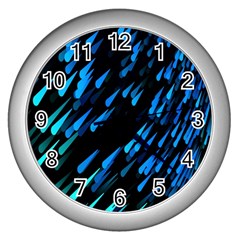 Meteor Rain Water Blue Sky Black Green Wall Clocks (silver)  by Mariart
