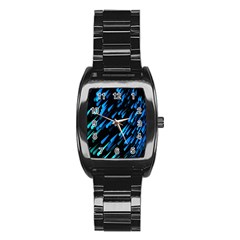 Meteor Rain Water Blue Sky Black Green Stainless Steel Barrel Watch by Mariart