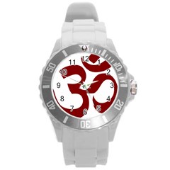 Hindu Om Symbol (Dark Red) Round Plastic Sport Watch (L)