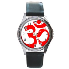 Hindu Om Symbol (Red) Round Metal Watch