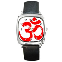 Hindu Om Symbol (Red) Square Metal Watch