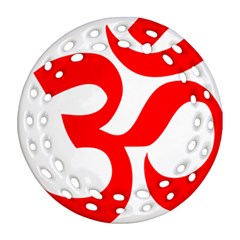 Hindu Om Symbol (Red) Round Filigree Ornament (Two Sides)