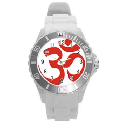 Hindu Om Symbol (red) Round Plastic Sport Watch (l) by abbeyz71