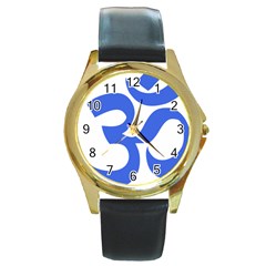 Hindu Om Symbol (royal Blue) Round Gold Metal Watch by abbeyz71